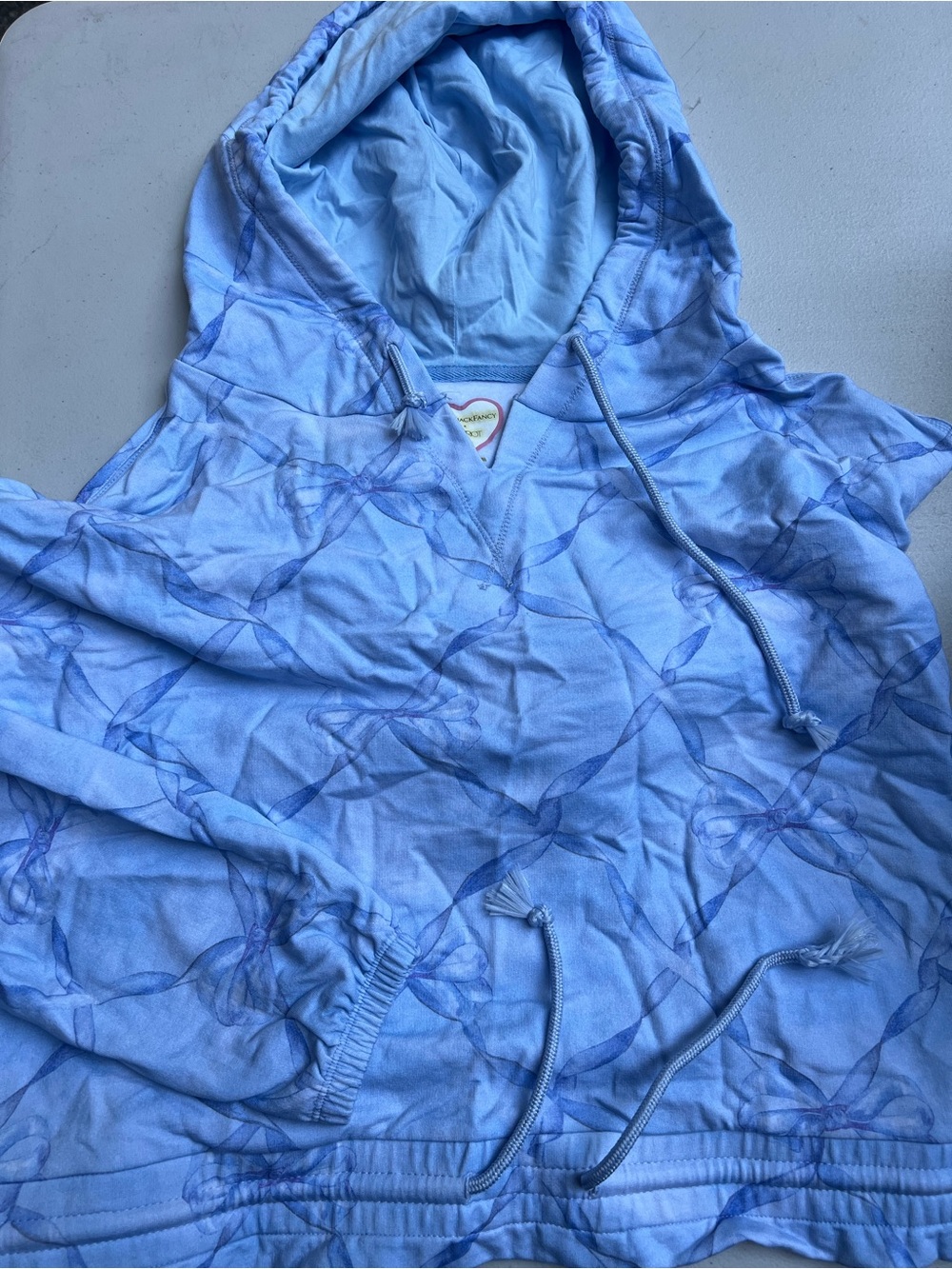 LoveShackFancy Light Blue Ribbon-Print Hooded Sweatshirt